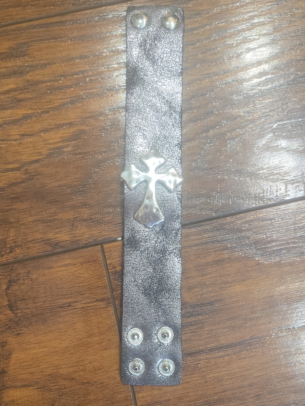Black Leather Cross Snap Bracelet - Men's Accessory